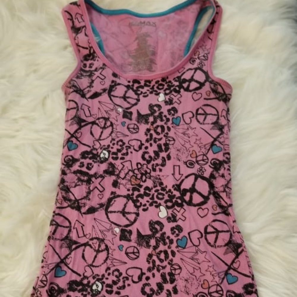 Miley Cyrus and Max Azria Pink Peace Tank Top (Jr. Medium)